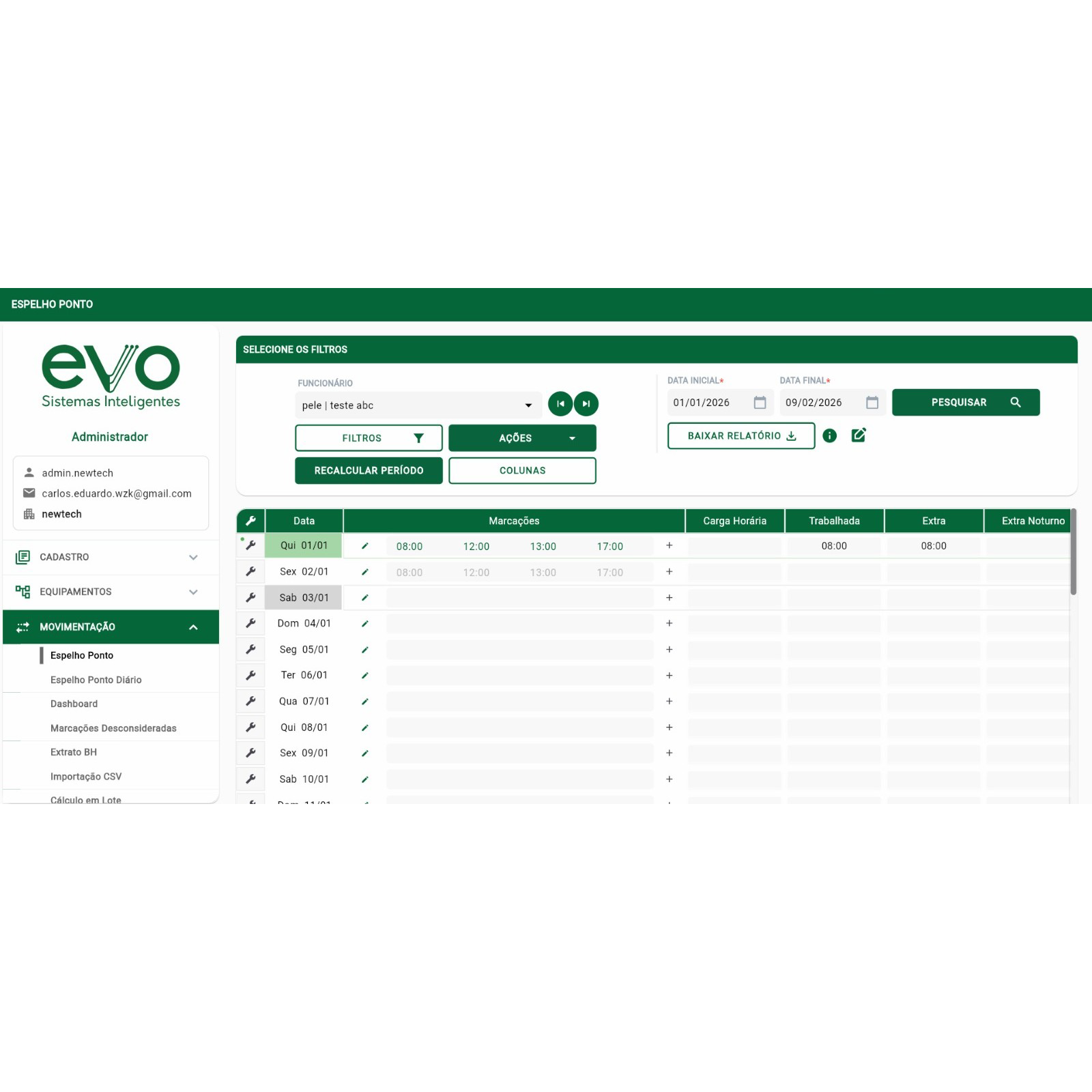 Sistema de Gestão EVO